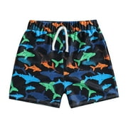 Infant Boys Swimsuits Dinosaur Printed Swim Trunks Bathing Suit Drawstring Elastic Waist Beach Board Shorts For Kids Size 6-12 Months Black
